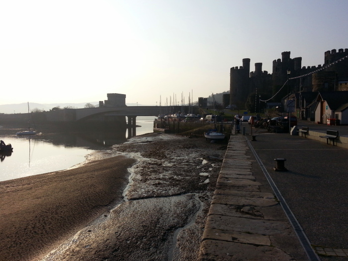 View along Conwy quays towards Conwy Castle