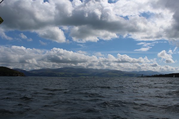 Looking back towards Puffin island and Snowdonia