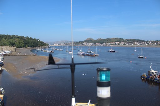 Top of the mast view of Conwy harbour