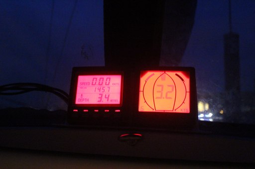 Wind speed indicator and depth gauge at night