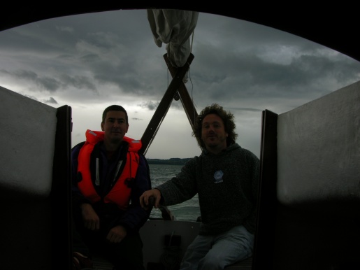 Matt and Neil sailing happlily along Anglesey